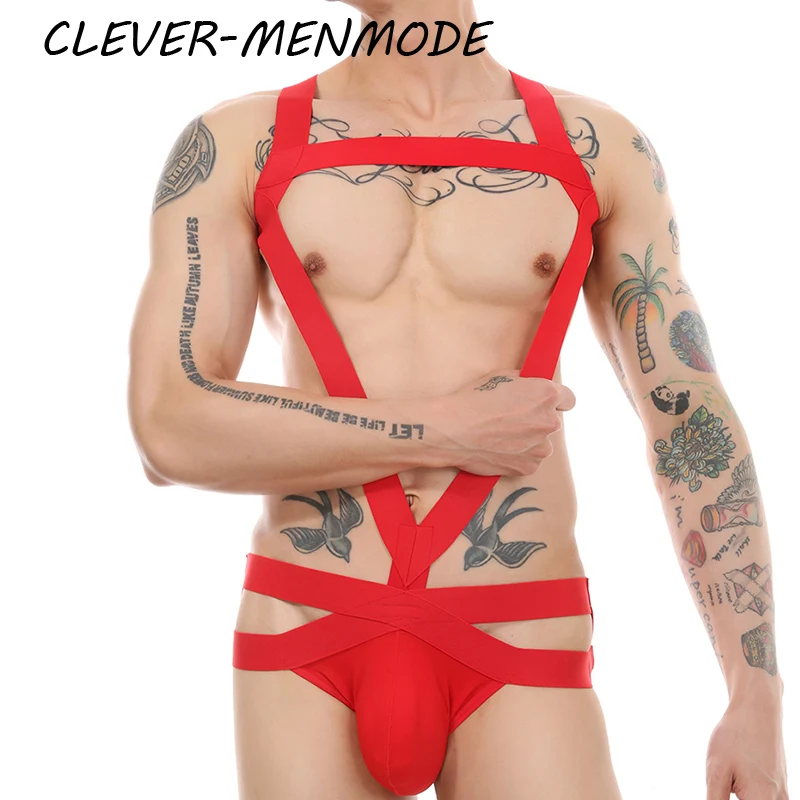 Men Sexy Leotard Underwear Bodysuit Strap ThongElastic Bondage Jockstrap Harness Halter Neck One-Piece Costume men underwear