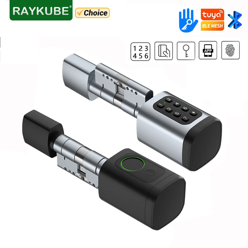 Fingerprint Door Lock Fingerprint Cylinder Lock Smart Cylinder Lock Smart Door Lock Electronic Lock Smart Lock RAYKUBE V1 Tuya BLE TT Lock Smart Electronic Door Lock DIY Cylinder Core Fingerprint APP Keys IC Card Unlock For Home Hotel