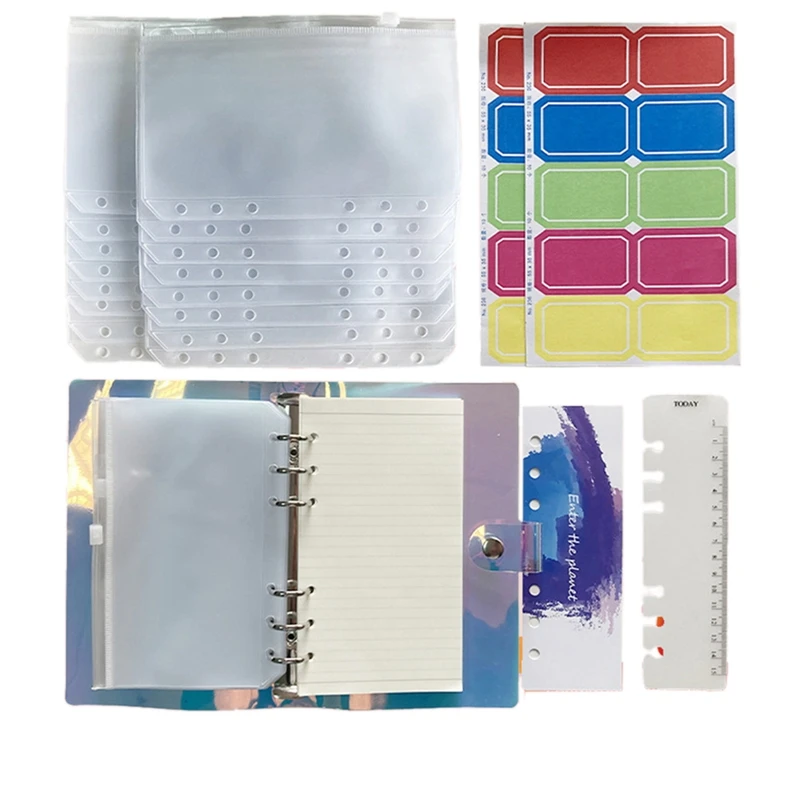 

Binder Pockets A6 Zipper Pouch,Envelope Pouch Standard 6 Holes Binder Pouches Waterproof,Snap Button Closure Loose Leaf