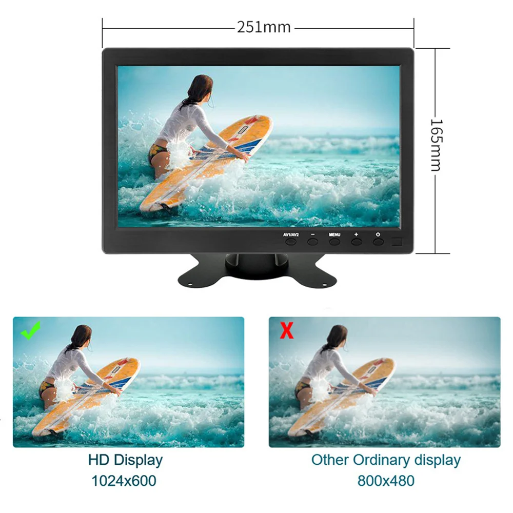 10.1 ġ ǻ ÷ , 1024*600 ޴ LCD HD , ̴ TV ȭ, VGA, BNC, USB, HDMI, AV Է, 2 ä , 12V