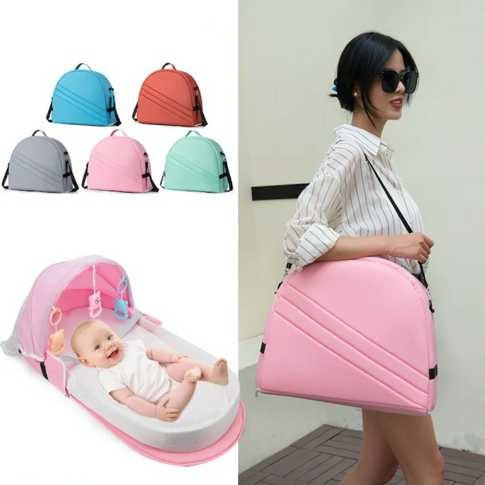 Baby Crib Convenient Folding Anti-crush Bed Middle Bed with Mosquito Net Comfortable Mattress Travel Crib for Newborn Baby Bed
