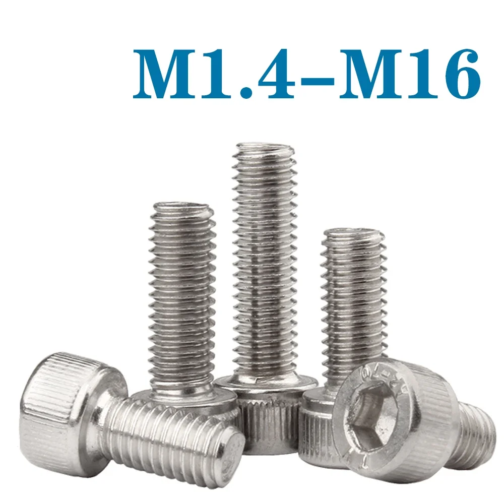 Hex Socket Cap Head Screw 10pcs M1.4 M1.6 M2 M2.5 M3 M4 M5 M6 M8 M10 M12 M14 M16 A2-70 DIN912 Stainless Steel 304