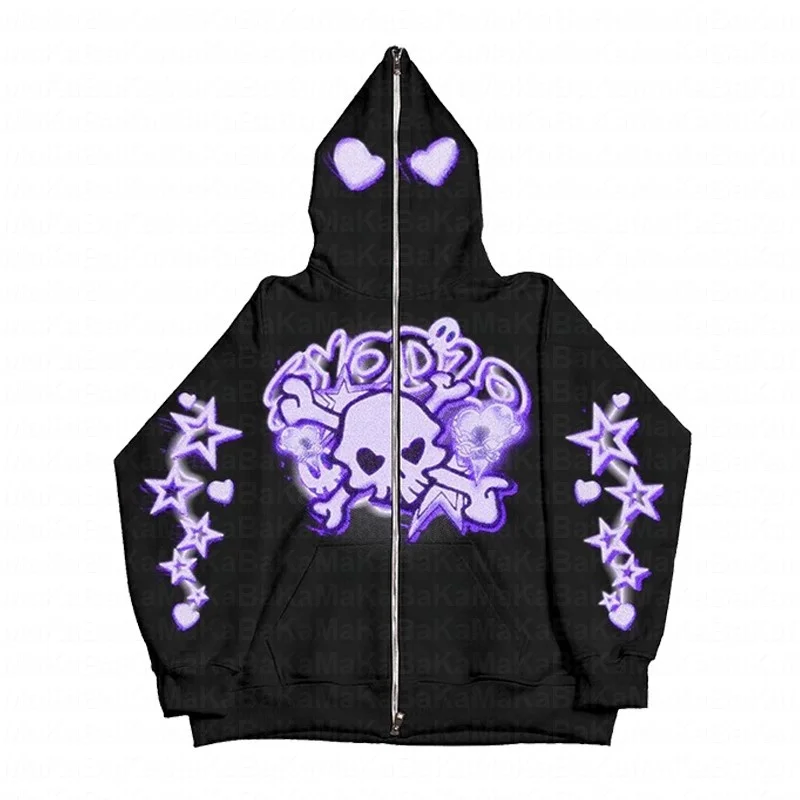 

Y2k Hoodie Sweatshirts Women Zip Up Hoodie Streetwear Skeleton Printed Long Sleeve Sweatshirts Gothic Punk Autumn Winter Jackets
