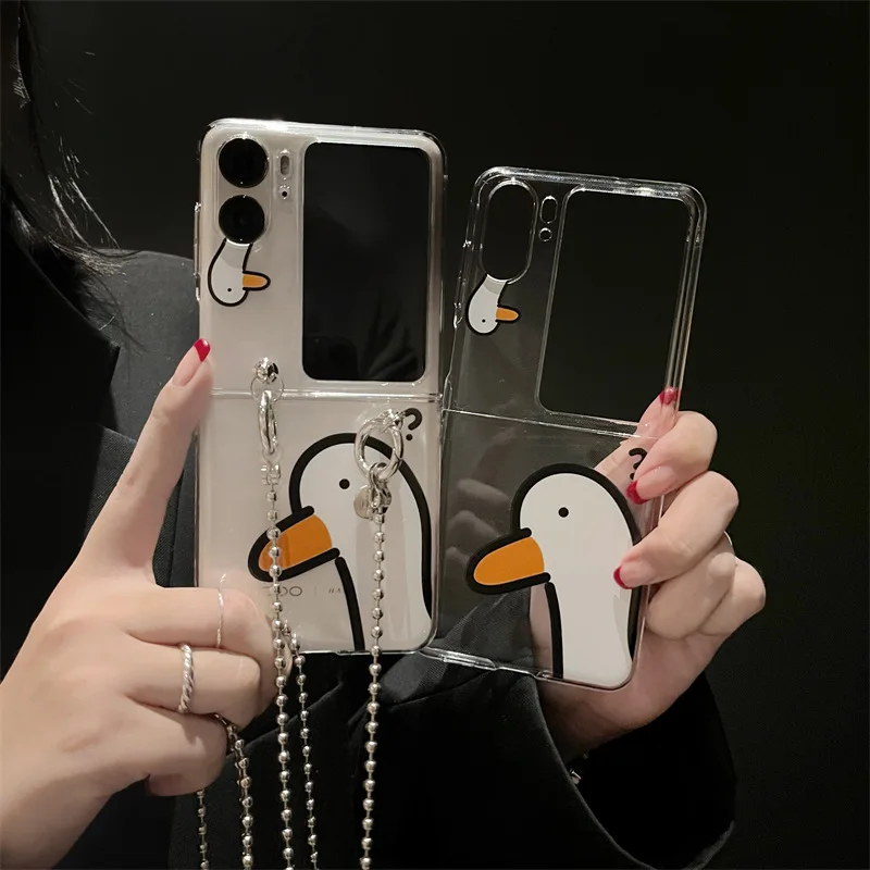 

New OPPON3 Flip Folding Phone Hard Case OPPO find n2 Flip Personalized Cartoon White Duck Suitable