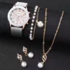 4PCS/Set Geneva Watch Pealrs Jewelry Set Fashion Silicone Band Women Quartz Wristwatch Female Casual Clock（Without Box） 3