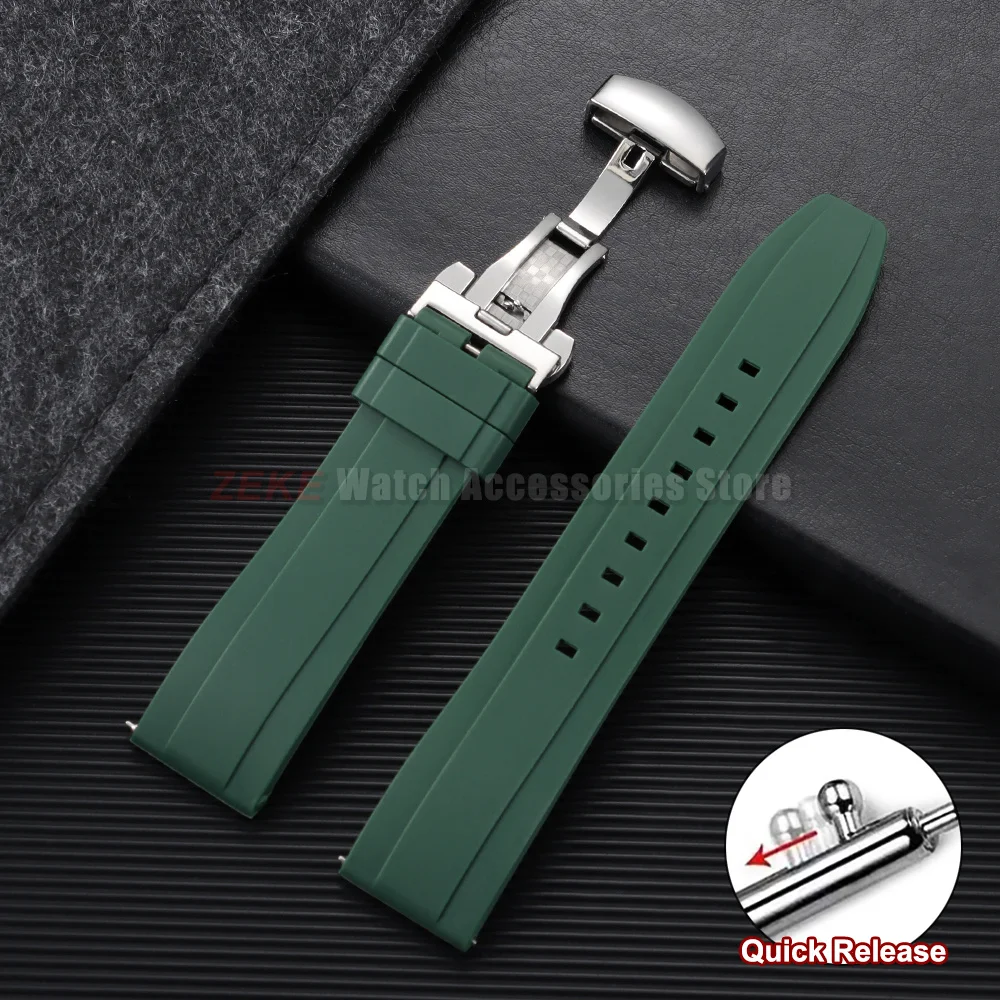 Premium Waterproof Sports Rubber Watch Band - Black Quick Release Strap, Available in Multiple Widths