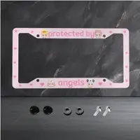 1pc Aluminum License Plate Frame, Protected By Angels Pink Funny Cute Kawaii Sonny Angels Car,Sonny Angel Kewpie Car Decor, 1