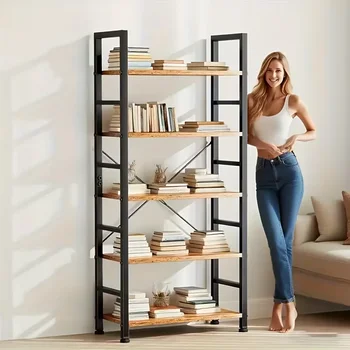 5-Tier Industrial Black Freestanding Bookcase & Shelving Rack Organizer 1
