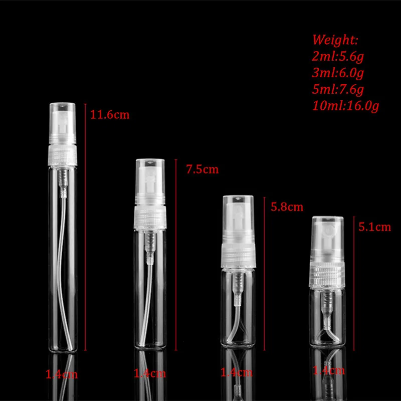 5pcs/pack 2ML 3ML 5ML 10ML Clear Mini Perfume Glass Bottle Empty Cosmetics Bottle Sample Test Tube Thin Glass Vials