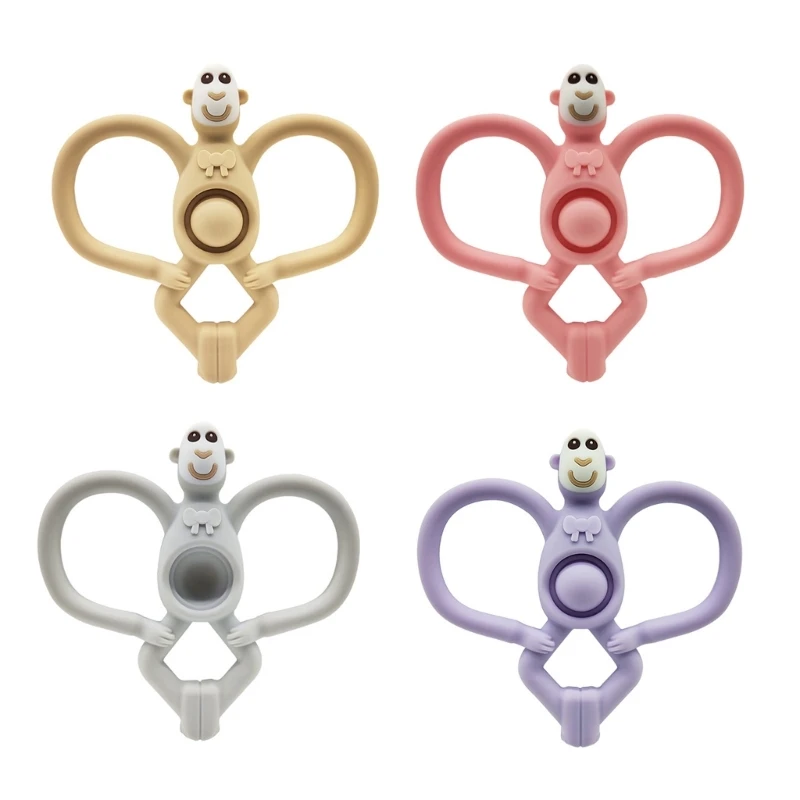 

Safe Gentle Baby Teether Monkey Shaped Teething Aid Silicone Teether Suitable for Boys & Girls Easy to Grip & Clean