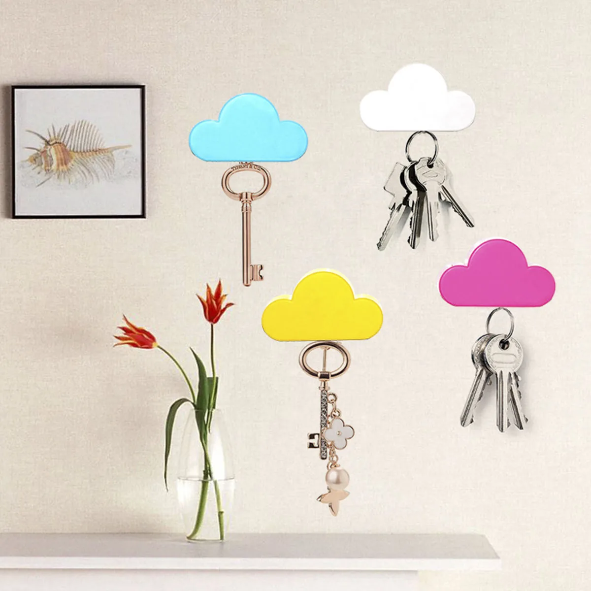 1pcs Clouds Key Holder Room Decor Dorm Wall Decor No Drill Keyring