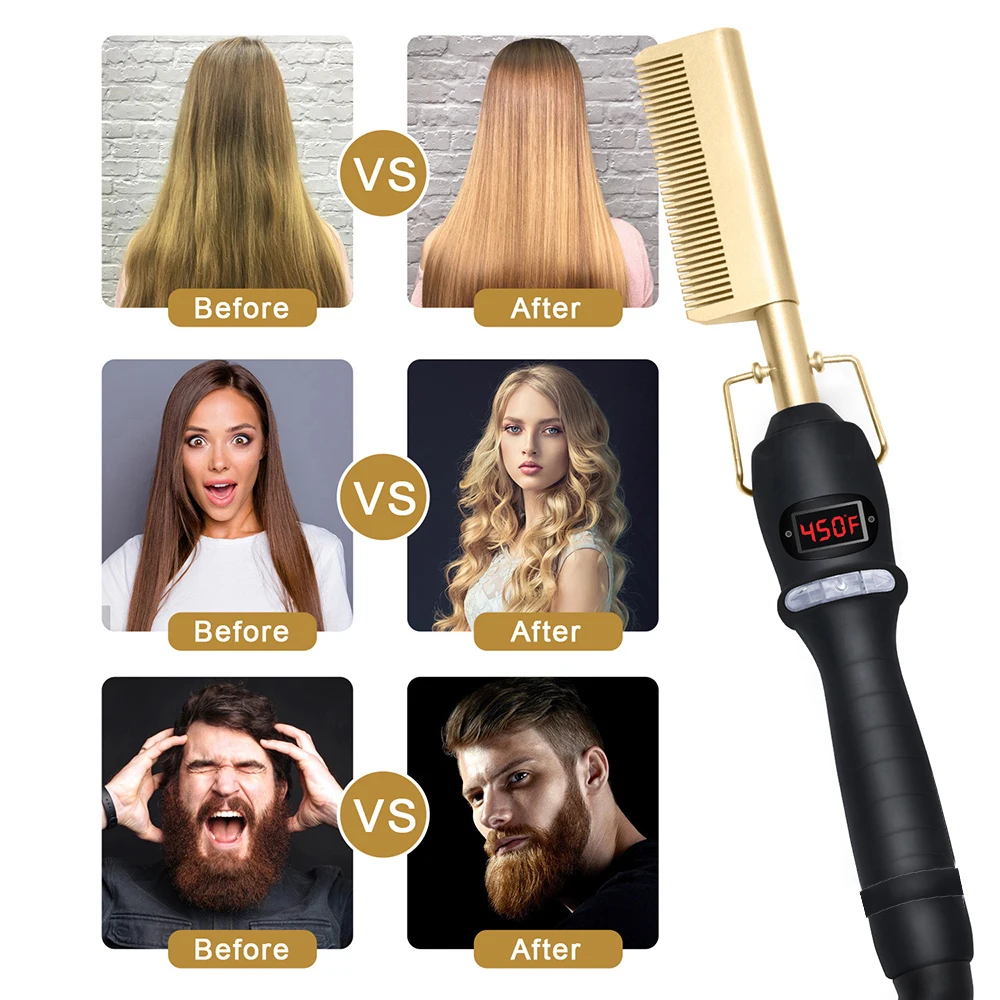 Hair Straightener Brush Smoothing Iron Hot Comb Straightener for Wigs Professional Hair Straightening Brush Ceramic Hair Curler 6