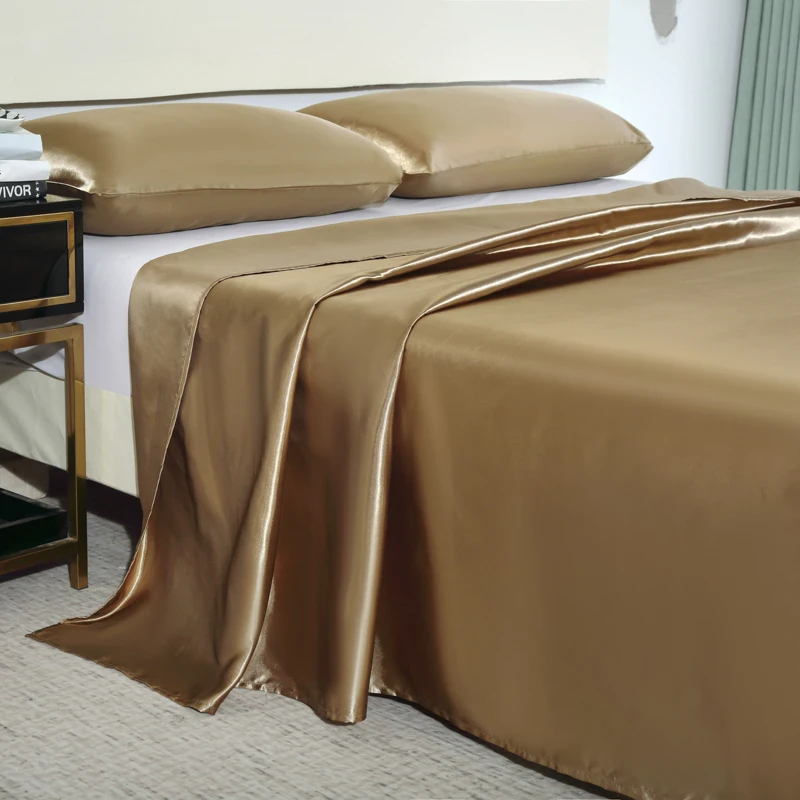 Luxury Satin Bedsheet Soft Comfortable Solid Color Flat Sheet Single Double Twin King Size Bedding Sheet 4