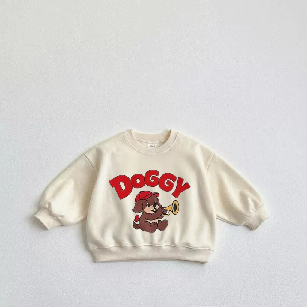 Baby Boys Cartoon Dog Hoodie - Solid Color Long Sleeve Top Autumn 2025
