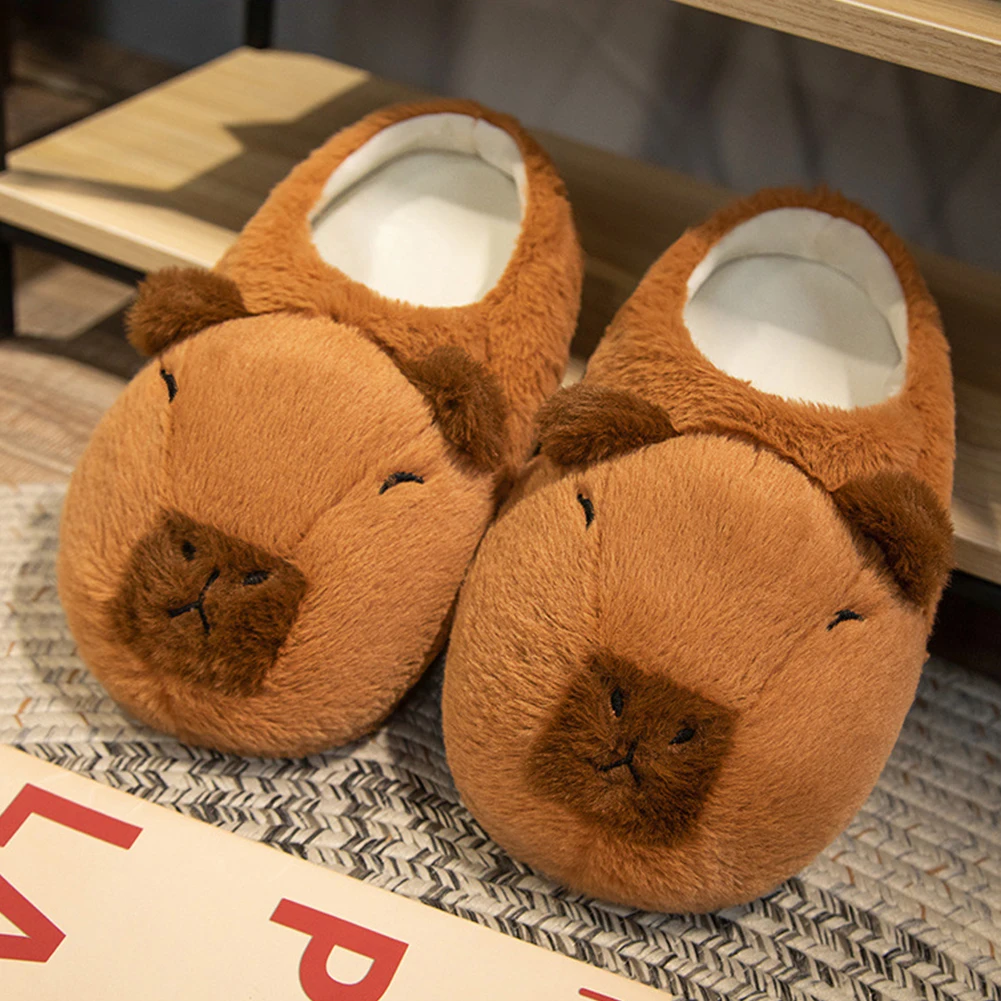 Women Plush Capybara Slippers Anti-Skid Capybara Animal Slippers Soft Cartoon Capybara Slippers Comfortable Indoor Home Slippers 2