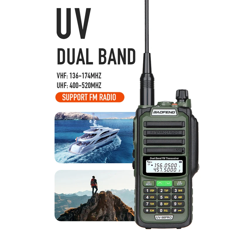 BAOFENG Original UV-98 PRO Waterproof Walkie Talkie 10W Dual Band Long Range Communication Radios UV98PRO Army Green 2Way Radios 3