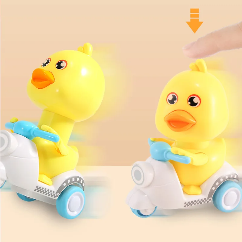 No not need  battery  press then return cart little yellow duck motorcycle inertia pressure cute duck press duck toy