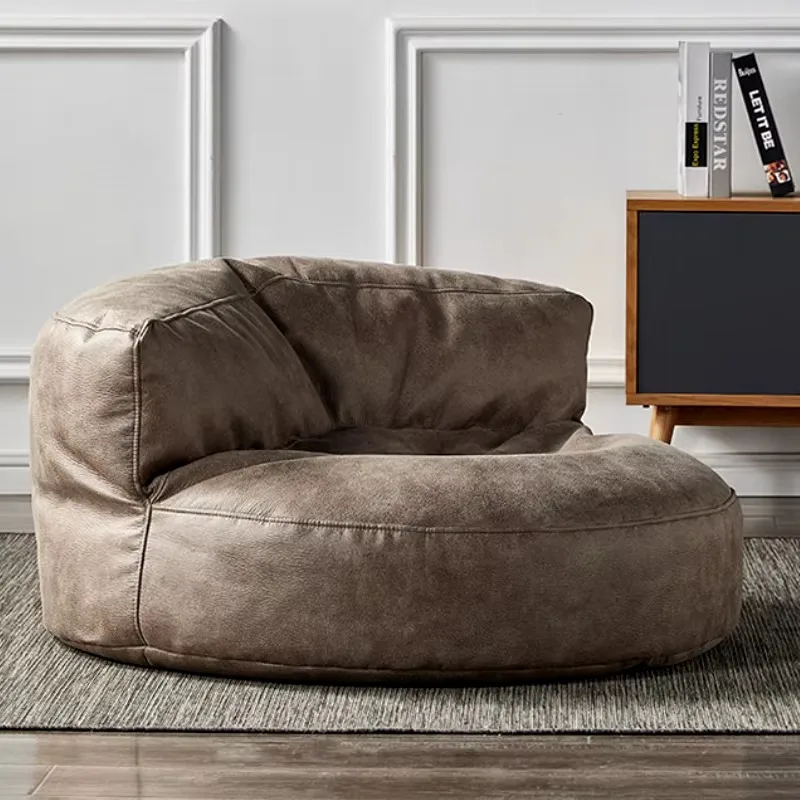 OTAUTAU Single Sofa Cover Faux Suede Leather Lazy Bean Bag Sac Pouf Chair No Filler Beanbag Corner Seat Recliner Couch SF004
