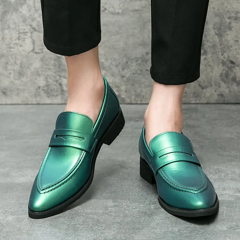 Elegant Formal Dress Shoes for Men Big Size 47 Green Purple Luxury Leather Casual Shoes Wedding Mens Fashion Oxfords Loafers