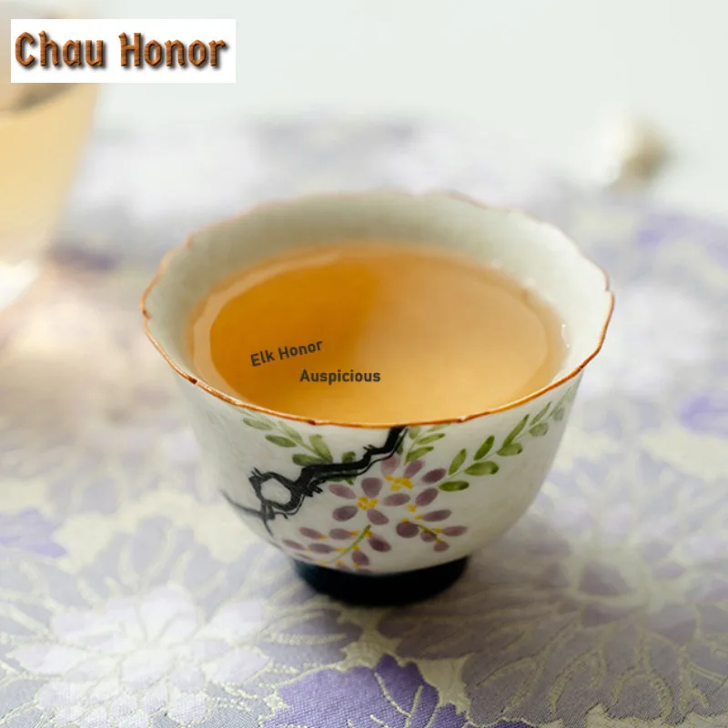 80ml Hand-painted Wisteria Flowers Teacup Antique Tea Bowl Tea Cup Set Tea-tasting Fragrance Cup Jianzhan Master Cups Drinkware