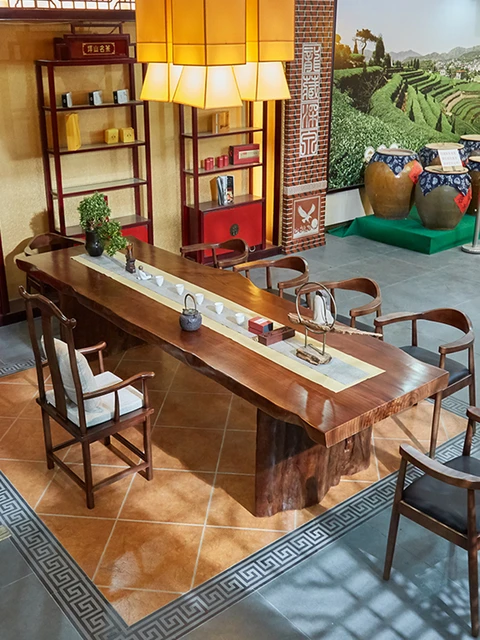 Mesa de té de madera maciza, tablero grande de registro, mesa de  conferencia de borde natural, mesa larga, banco de trabajo, café simple -  AliExpress