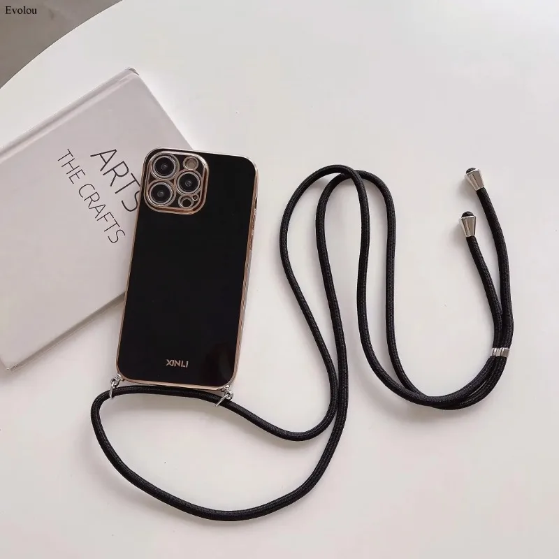 Crossbody Lanyard Plating Case with Soft TPU and Shockproof Lens Protection