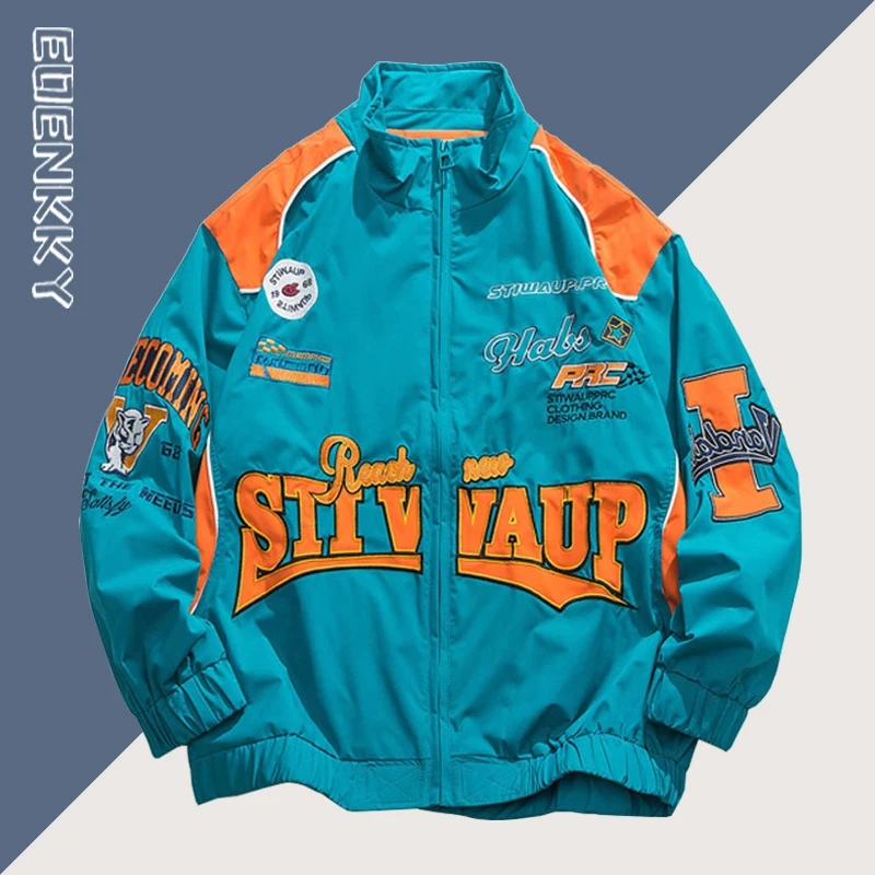 High Street Varsity Jacket Women Spring Patchwork Windbreaker Loose Unisex Racing Bomber Jackets Letter Print Baseball Coat