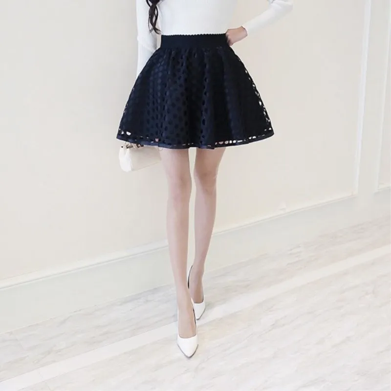 pencil skirt 2021 New Lace Skirt Mesh Hollow Out Hook Flower High Waist Shawl Skirt Female Student Lady Skirt Women Girl White denim skirt Skirts