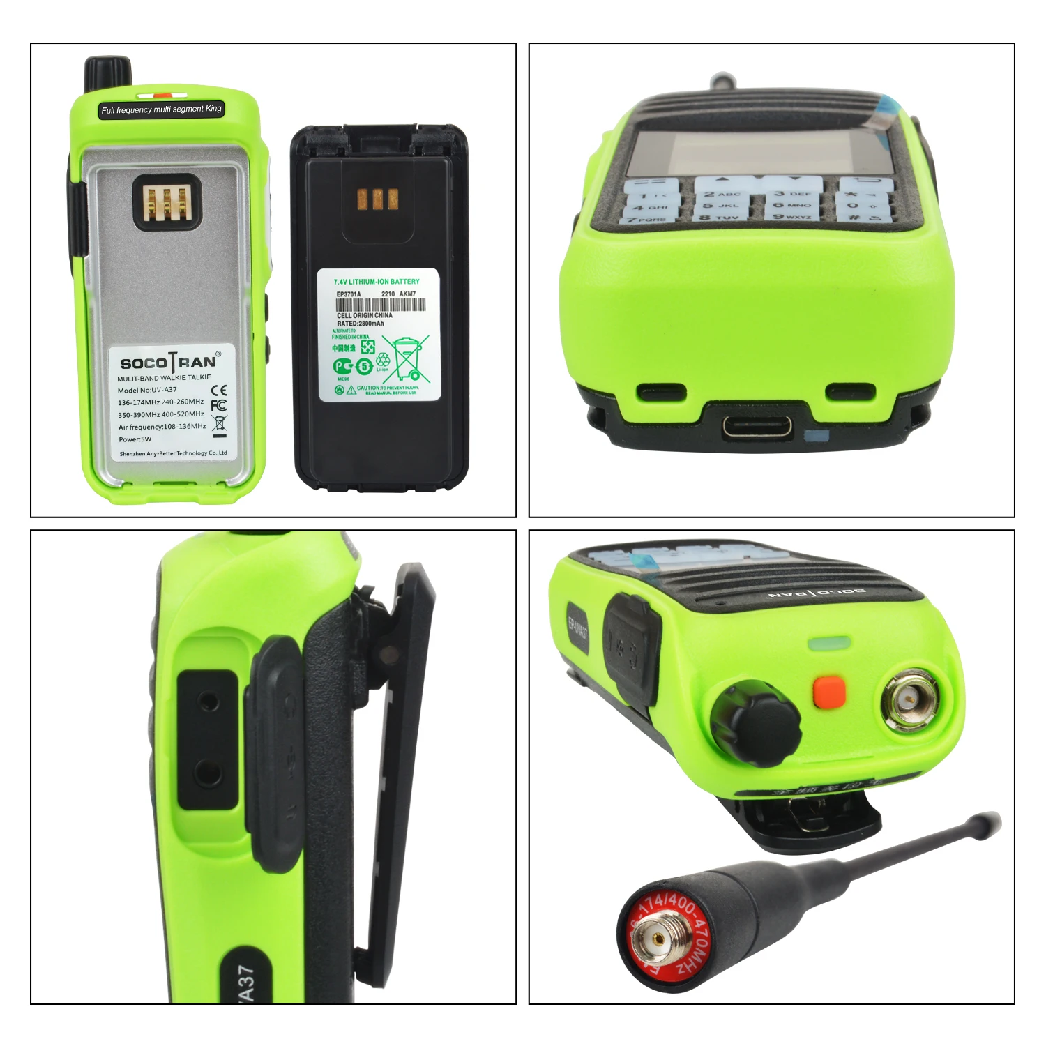 Socotran Walkie Talkie Air Band 5W Seven Bands Colorful Portable Amateur Ham Two Way Radio EP-UVA37 W/ Scrambler Wireless Freque 5