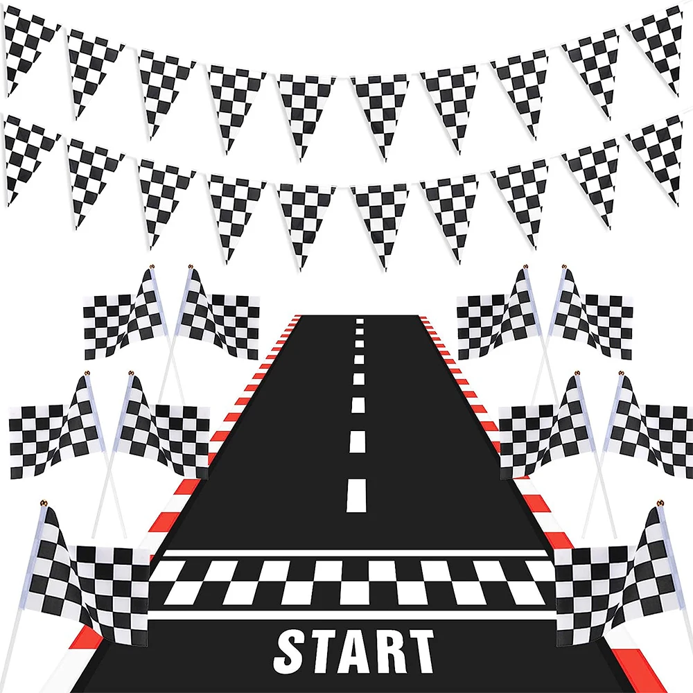 Racing Birthday Decorations Road Tablecloth Racetrack Tablecloth Runner Table flag Kids Car Theme Birthday Party Supplies