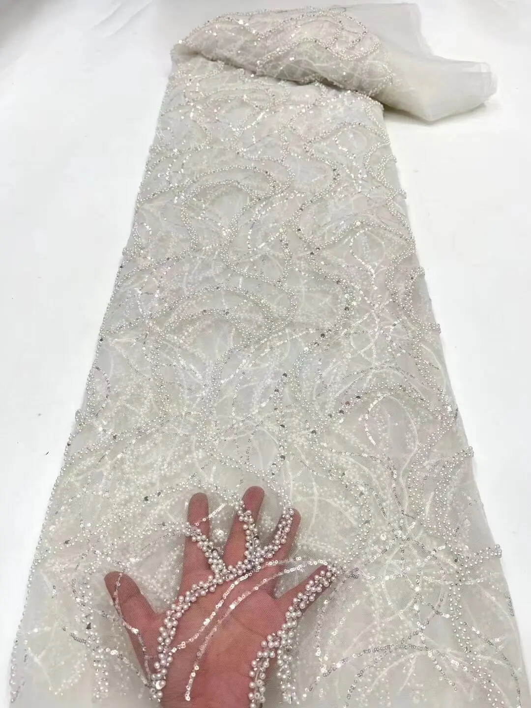 

African Lace Fabric with beads French Tulle Embroidered Wedding Lace Fabric Net ZH-1223867 Lace For Wedding Party