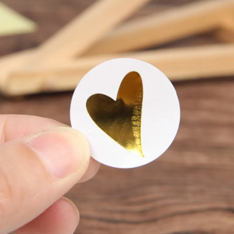 Round Gold Heart Adhesive Sticker Cute Sealing Label Sticker For Birthday Cards Envelope Gifts Decoration Stationery 80/160 Pcs for business package envelope stationery sticker 500pcs roll heart floral cute decorative sticker thank you stickers seal labels