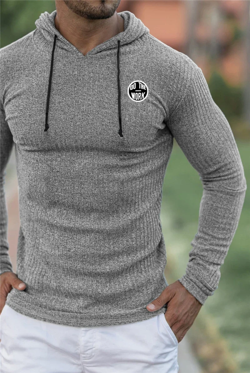 Herbst Mode Gestrickt Mit Kapuze T-shirt Männer Slim Fit Pullover Knittwear Herren Langarm Pullover T-shirts Männer Fitness Pull Homme