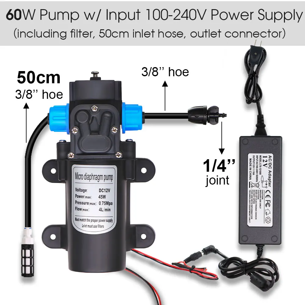 Garden Greenhouse Automatic Misting Cooling Irrigation Kit 45/60/80/100W Self-Priming Pressurize Water Pump Drip Watering System 2