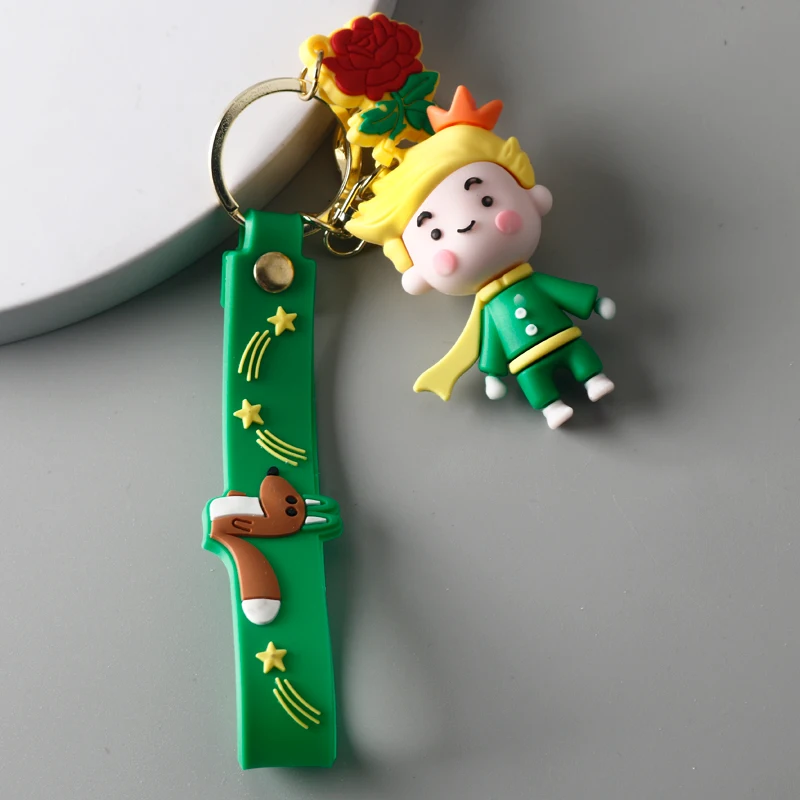 Cartoon Kleine Prins Sleutelhanger Trendy 3d Rubber Anime Figuur Rose Bloem Bedels Hanger Sleutelhanger Sieraden Schattig Cadeau Voor Vrienden