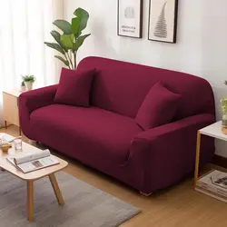 Premium Elastic Sofa Covers - Thickened Solid Color Slipcovers for 2-Seat and 3-Seat (Wine Red)