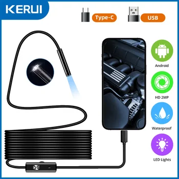 KERUI Endoscope Camera With Light 1800P HD Borescope Tools Soft Semi-Rigid Snake Camera Android Type-C USB Inspection Borescope 1