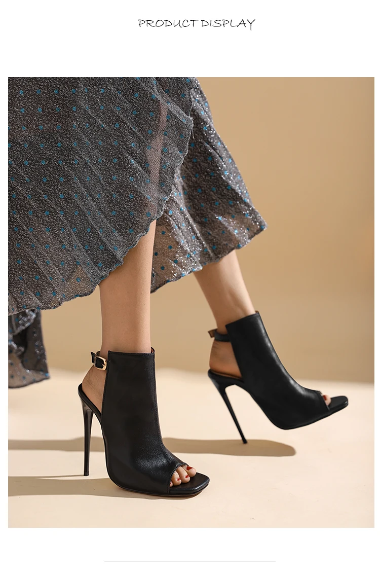 Heiße Frauen Schwarz RedPatent Leder Peep Toe Patchwork Slingback Dünne Heels Stiefeletten Weibliche Stiletto Ferse High Heel Pumps Schuhe – Detail 22