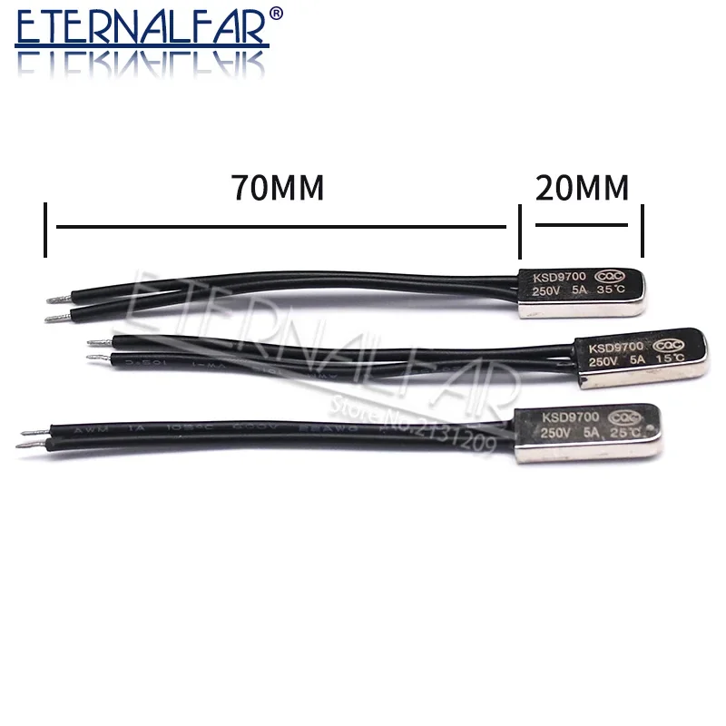 Fusíveis térmicos do protetor do termostato, interruptor da temperatura, KSD9700, 5A, 250V, 15C, 35C, 40C, 55C, 60C, 75C, 80C, 85C, 90C, 95C, 100C, 155C, NÃO, NC