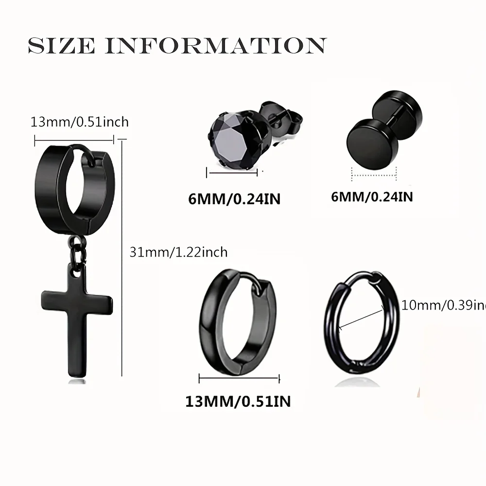 15 Paar Ohrringe Set für Männer Edelstahl Ohrstecker Kreuz baumeln Creolen Set Mode Ohr Piercing Schmuck_voghion.com