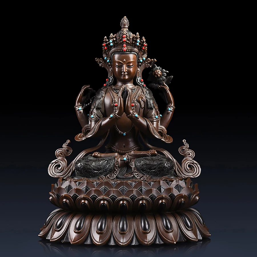 

large Asia Nepal Buddha buddha HOME SAFE Protection High grade Four arm Avalokitesvara GUAN YIN buddha Buddhist Tantra statue
