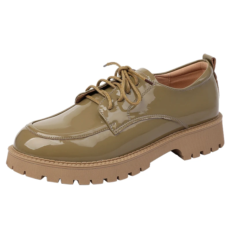 

GKTINOO Platform Shoes Women Genuine Cow Leather Round Toe Sewing Lace-Up Flats Chunky Sole Ladies Derby Shoes Handmade