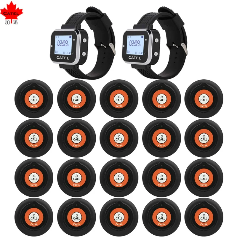 

CATEL 20 Call Button Transmitters 2 Watch Wireless Calling System Paging Pager Restaurant Hotel Cafe Waiter Service Bell Buzzer