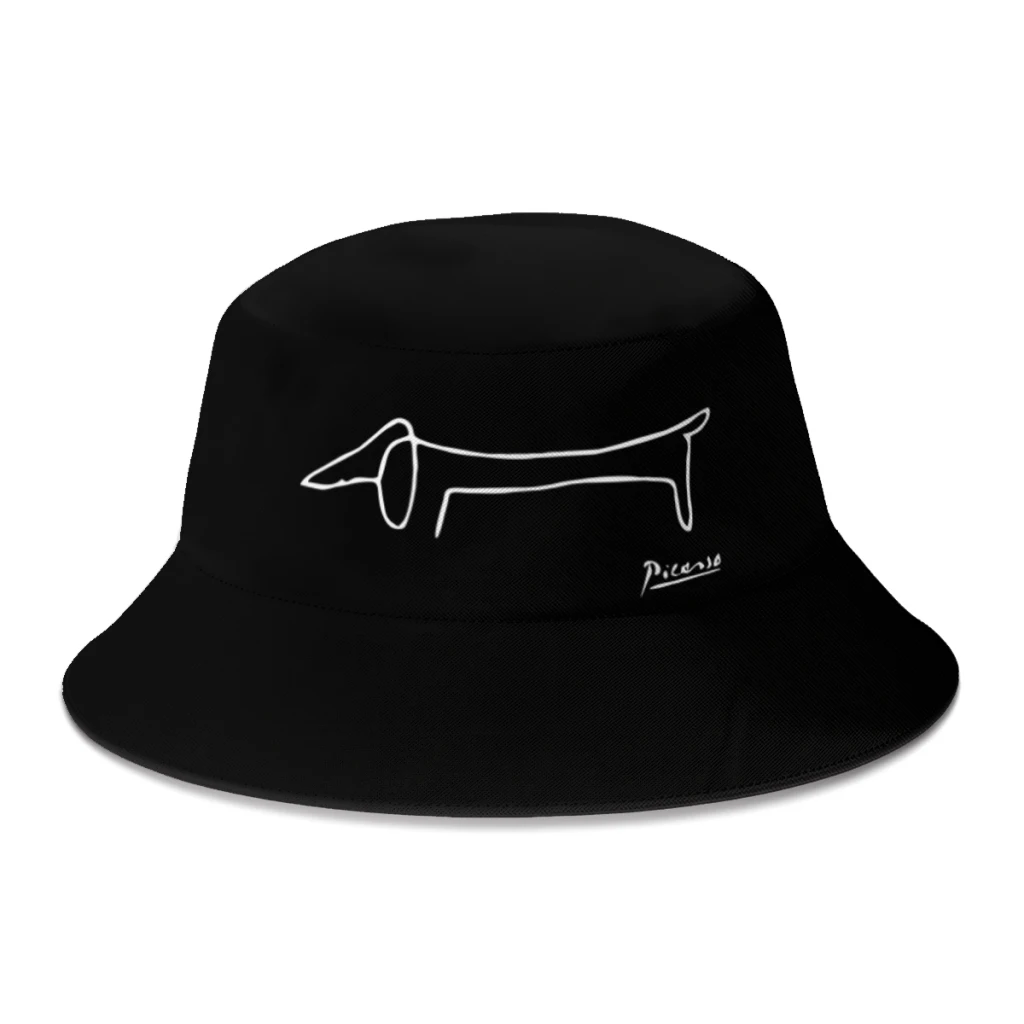 

2022 New Summer Pablo Picasso Dog Bucket Hats for Women Men Outdoor Travel Foldable Bob Fishing Fisherman Hat Sun Cap
