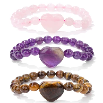 Natural Stone Heart Bead Bracelet 1