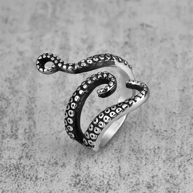 Octopus Squid Sea Animal Wrap Around Hug Ring in Shiny Silver | US Size 4  to 9 | Animal wrap rings, Sea creature jewelry, Octopus squid