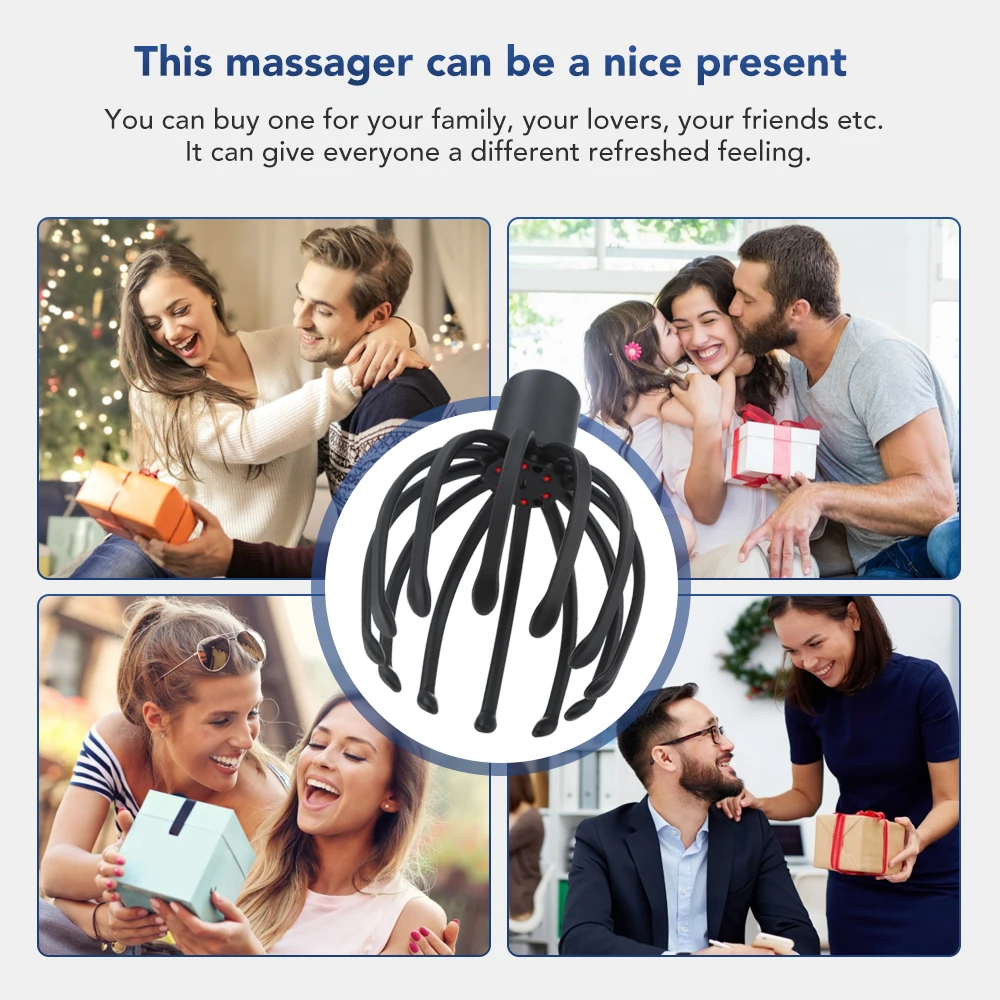 Electric Octopus Claw Scalp Massager Stress Relief Therapeutic Head Scratcher Stress Relief and Hair Stimulation Hands-Free USB
