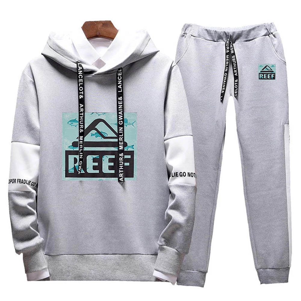 Reef 2023 spring and autumn men's new lace-up printing high quality comfortable fashion hoodie+pants two-piece suit.