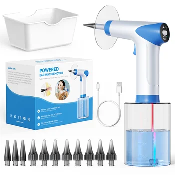 Kit elettrico per la rimozione del cerume Strumento per la rimozione del cerume con 11 ugelli e serbatoio dell'acqua trasparente da 500 ml Pulizia dell'orecchio delicata e sicura a 4 velocità