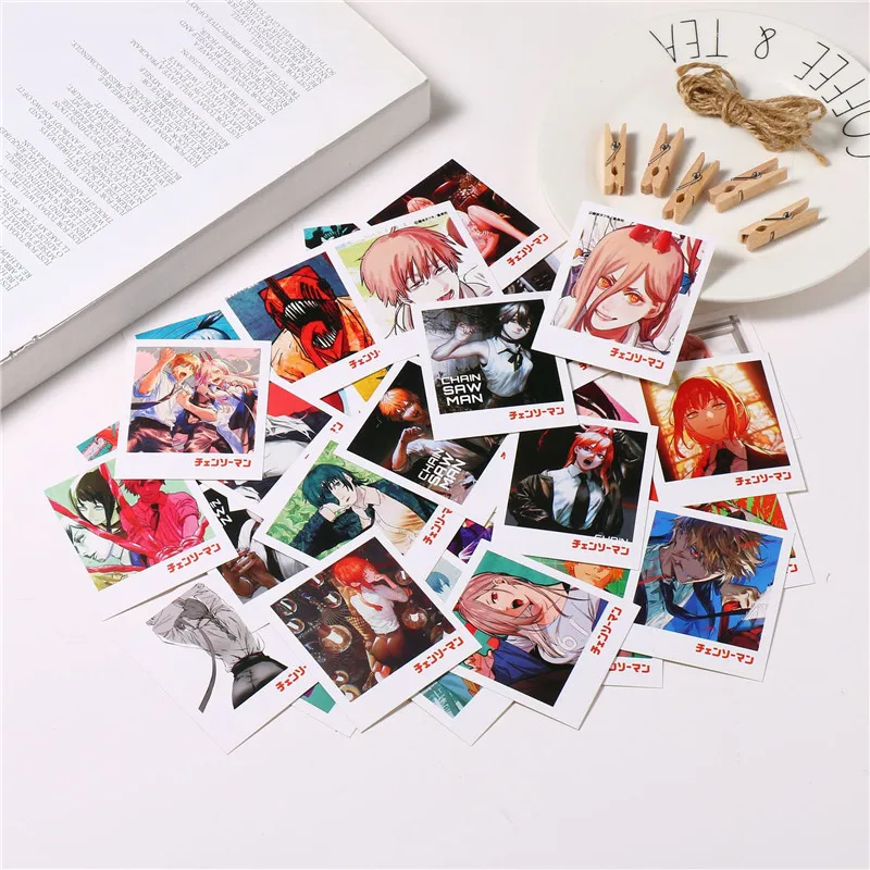 Anime Chainsaw Man Lomo Cards Pochita Power Denji Photo Cards Lomo 40Pcs Photo Cards Con Clip E Corda